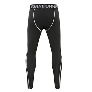 Vista posteriore dei pantaloni a compressione neri da uomo con cintura RUNNING e cuciture bianche