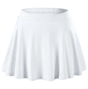 Front view of girls' white pleated quick-dry tennis skort with elastic waistband