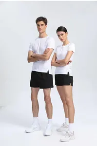 Unisex quick-dry black athletic shorts for running and fitness training worn by models