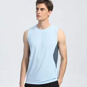Canotta sportiva professionale ad asciugatura rapida da uomo maglia fitness senza maniche blu