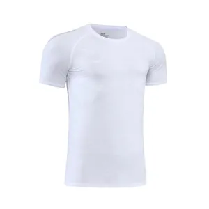 White slim-fit quick-dry sports T-shirt for men featuring a round neck and mesh texture