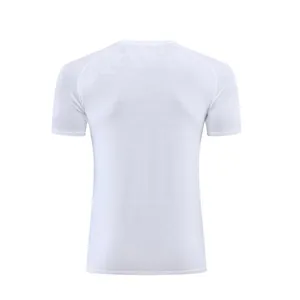 Back view of a white quick-dry men's athletic T-shirt with breathable fabric texture