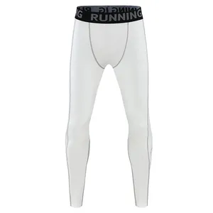 Vista dettagliata dei leggings a compressione bianchi con fascia elastica RUNNING.