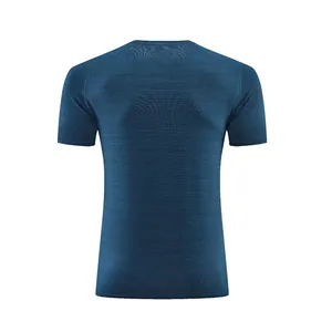 Back view of men's quick-dry sports T-shirt with fine horizontal stripe texture