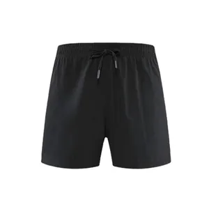 Unisex black quick-dry sports running shorts with elastic drawstring waistband