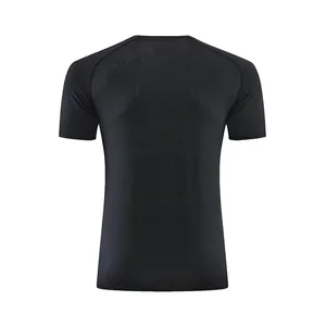 Back view of black slim fit quick-dry sports t-shirt for men's fitness training