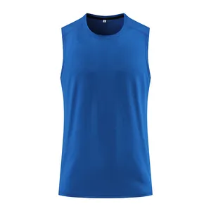 Royal blue men's quick-dry athletic tank top for fitness and running sessions.