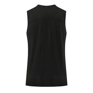 Close-up back view of men's black quick-dry mesh sleeveless sports tank top for fitness