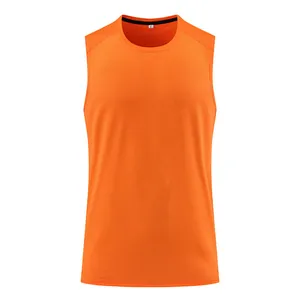 Front view of a men's quick-dry orange sleeveless sports tank top for running and gym.