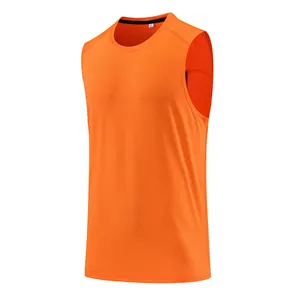 Vibrant orange sleeveless quick-dry sport tank top for men featuring breathable mesh fabric