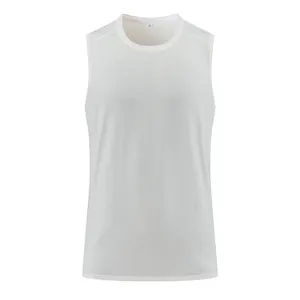 Close-up detail of white breathable mesh fabric on men's quick-dry sleeveless athletic vest