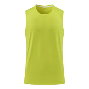 Neon yellow quick-dry sleeveless men's athletic tank top for gym and running workouts