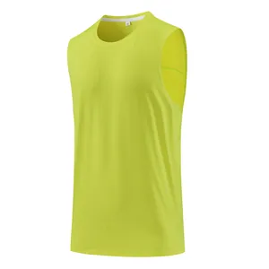 Men's quick-dry neon green sleeveless sports tank top with breathable mesh fabric
