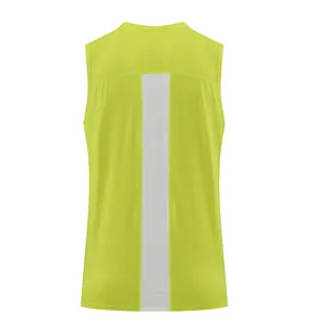 Back view of men's quick-dry sleeveless sports vest in lime green and white