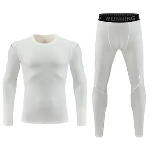 Detail of white quick-dry sports compression set for men and kids, long sleeves and pants