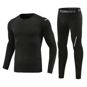 Men's black quick-dry compression suit with long sleeves and reflective stripes