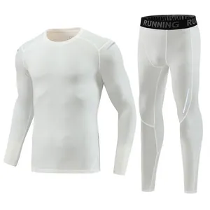 White quick-dry compression sports suit for men and kids, long-sleeve top and leggings
