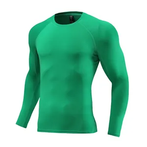 Close-up of green long-sleeved quick-dry compression shirt for sports training
