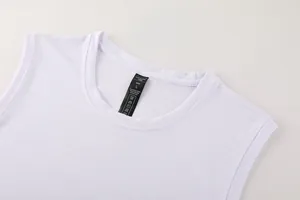 Close-up of white mesh fabric and neckline on a men's quick-dry sports vest