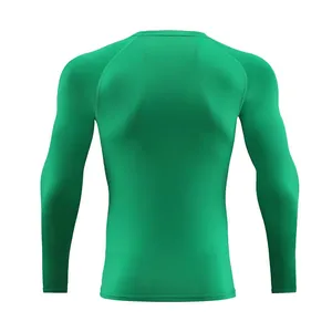 Back view of a vibrant green long-sleeved quick-drying compression athletic shirt