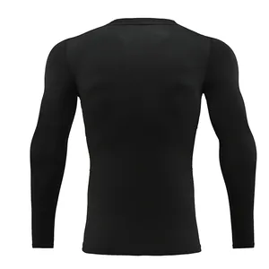 Detailed back view of men's black quick-dry long sleeve compression fitness training shirt