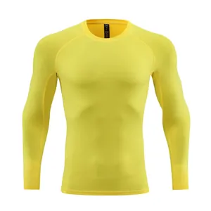 Men's yellow long-sleeve quick-dry compression shirt for sports fitness training