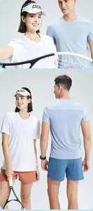 Front and back detail views of men's light blue quick-dry athletic running T-shirt