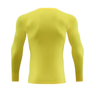 Bright neon yellow long sleeve quick-dry athletic compression shirt for sports base layer