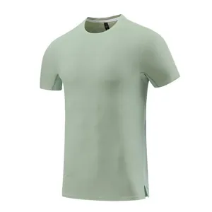 Standard front view of men's quick-dry crew neck sports T-shirt in light mint green.