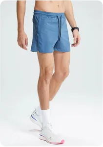 Quick-dry blue men's sports shorts with elastic drawstring waist for running and gym