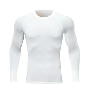Detailed view of white long-sleeved compression shirt with athletic quick-dry fabric