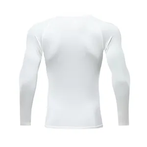 Back view of white compression long sleeve sport shirt for gym training and fitness