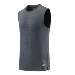 Men's quick-dry sports tank top in dark gray with breathable mesh texture and logo detail.