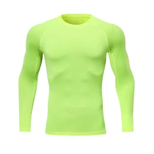 Detailed front view of neon green quick-dry compression shirt for athletic sports training