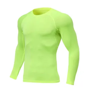 Long-sleeved neon green quick-dry compression shirt for basketball and fitness training