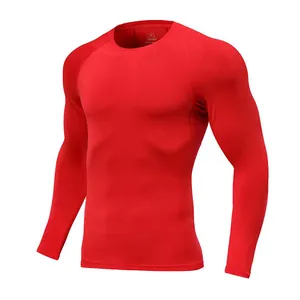 Detail shot of a red long-sleeved quick-dry sports compression base layer shirt