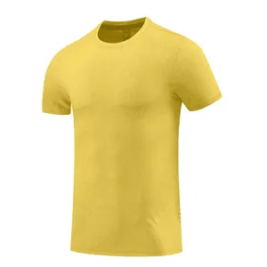 T-shirt de sport jaune pour homme en tissu respirant à séchage rapide pour la course à pied