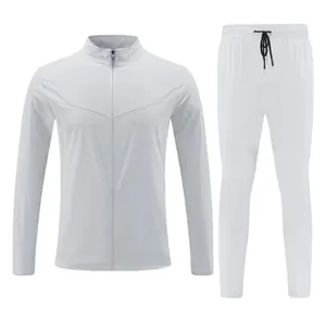 Ensemble complet de survêtement blanc respirant pour homme avec veste à col montant