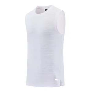 Side view detail of a white quick-dry men's athletic tank top for running and fitness