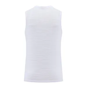 Detailed view of the breathable mesh fabric on this white men's athletic tank top
