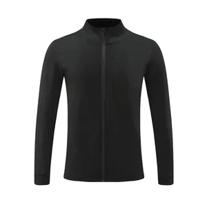 Men's black long-sleeve sports jacket featuring a stand collar and chest zip pocket
