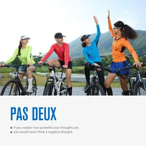 Group of athletes wearing colorful long-sleeved quick-dry sports shirts while cycling