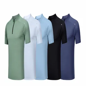 Detail showing five color options of men's quick-dry quarter-zip sports T-shirt