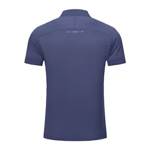 Back view of navy blue men's quick-dry sports t-shirt with reflective pattern details