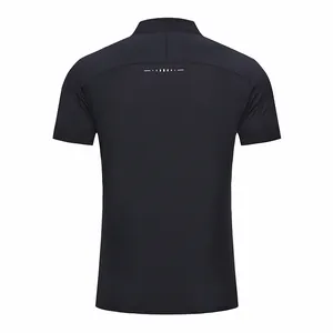 Back view of a black quick-dry men's athletic T-shirt with reflective pattern detail