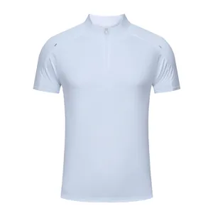 Front view of white quick-dry men's sports T-shirt with half-zip collar