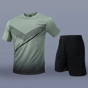 Herren Fußball Training Set Schnelltrocknend Atmungsaktiv Kurzarm T-Shirt Und Shorts Geometrisches Muster Sport Top And Bottom