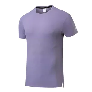 Camiseta deportiva de hombre de secado rápido con cuello redondo y malla morada