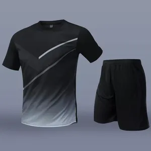 Herren Fußball Trainingsset, schnelltrocknendes Gradient T-Shirt und kurze Hose Sport