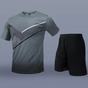 Herren Schnelltrocknendes Fußball-Trainingsset mit grauem Farbverlauf-T-Shirt und Shorts